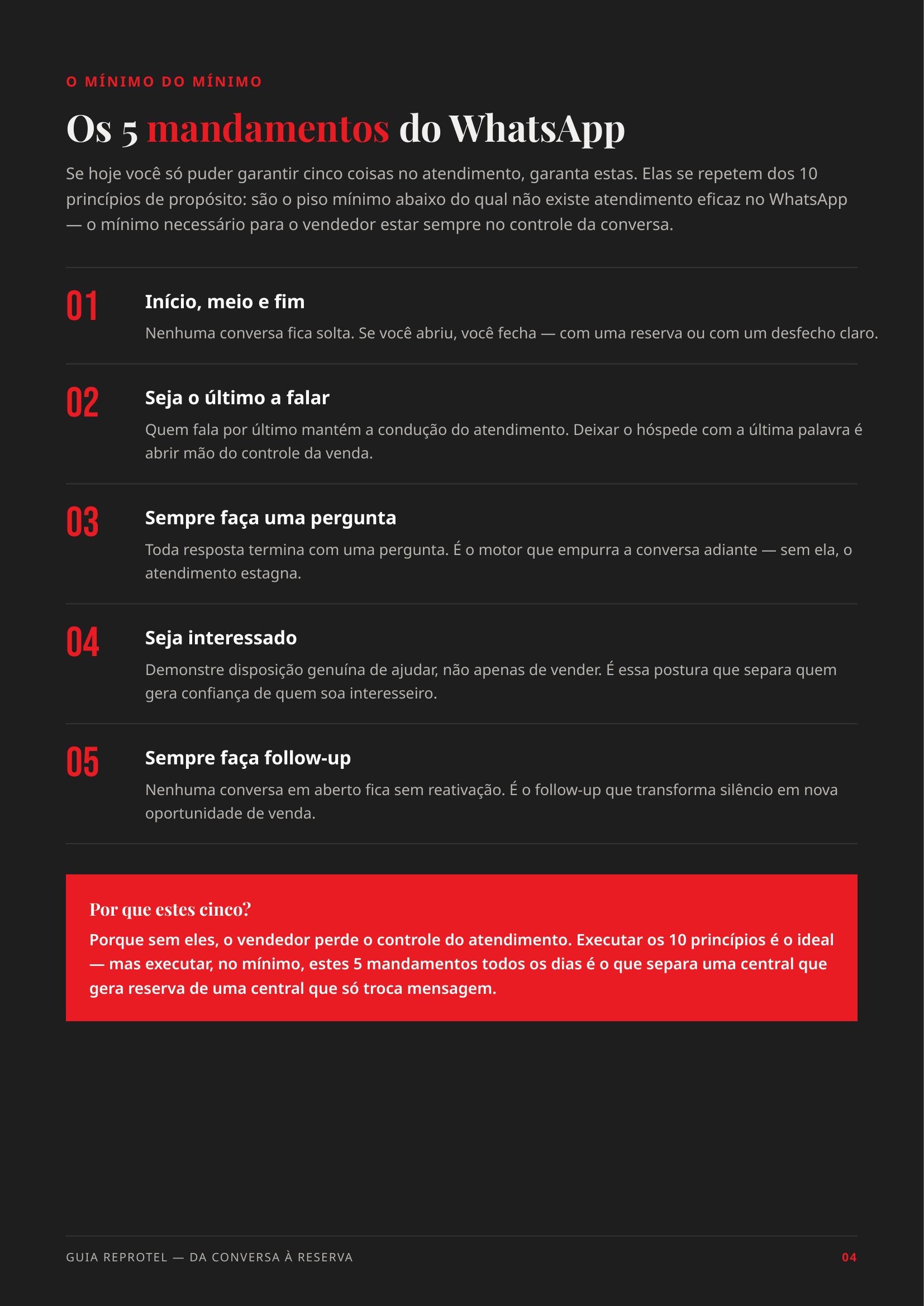 Página do guia Reprotel com os 5 mandamentos do WhatsApp